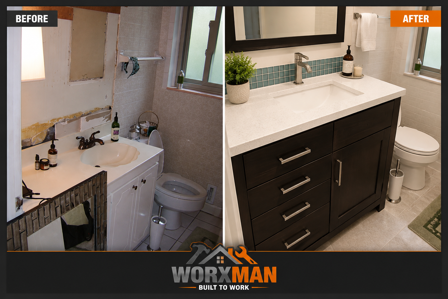 Before and after bathroom vanity makeover in Salt Lake City