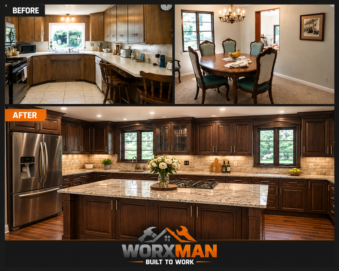 Before and after kitchen remodel in the Harvard area