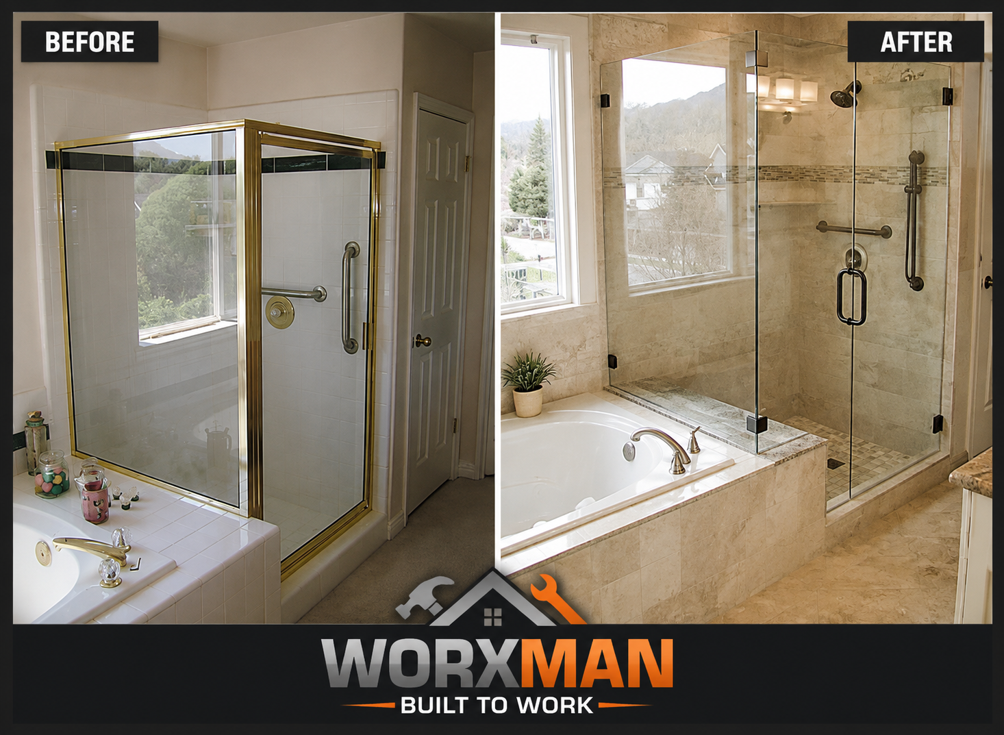 Before and after shower and tub transformation in Sandy