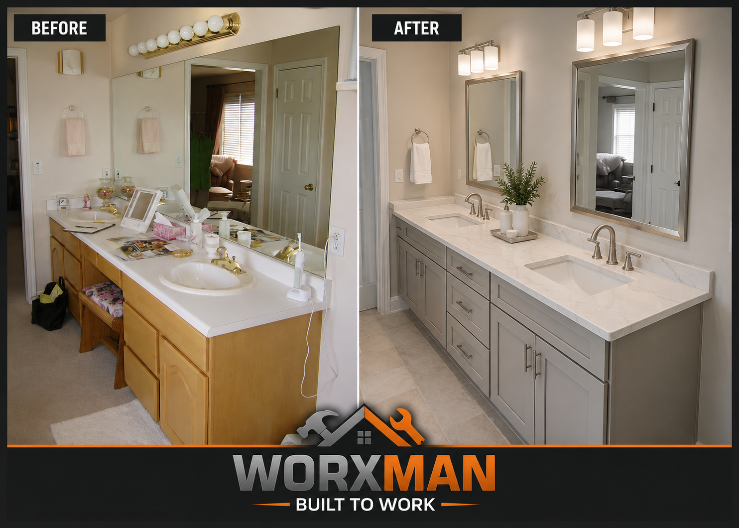 Before and after vanity transformation in Cottonwood Heights