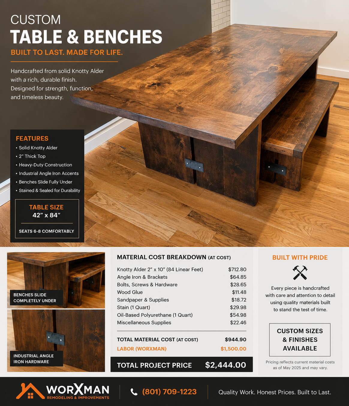 Custom-built dining table and benches in North Salt Lake