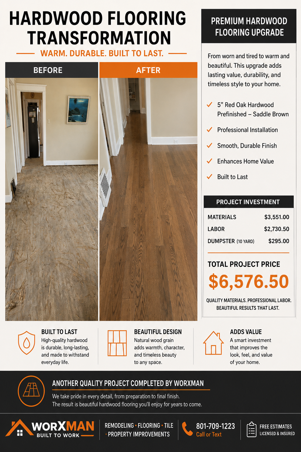 Before and after hardwood flooring transformation in Sugar House