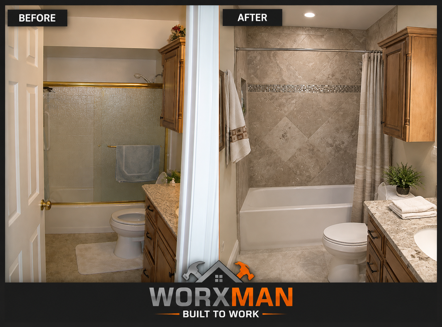 Before and after tub surround transformation in Woods Cross