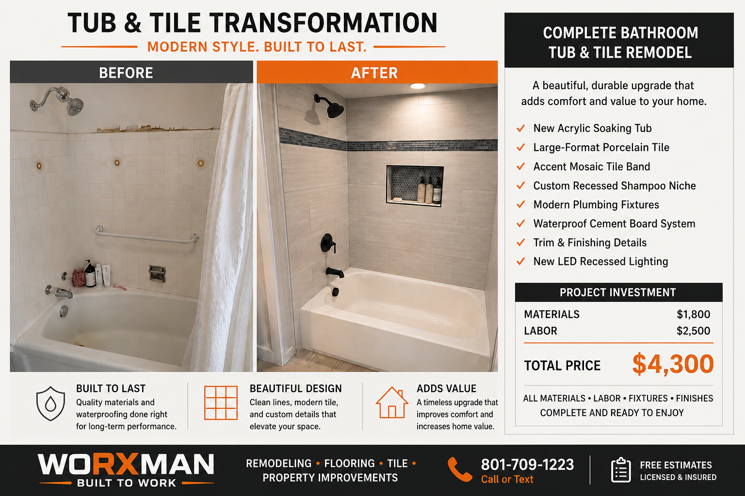 Before and after tub and tile transformation in Bountiful