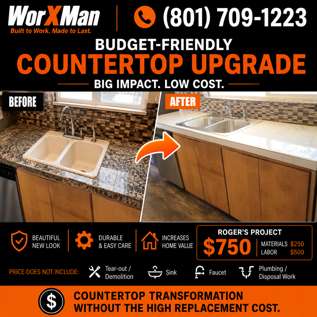 Roger's before-and-after budget-friendly countertop transformation